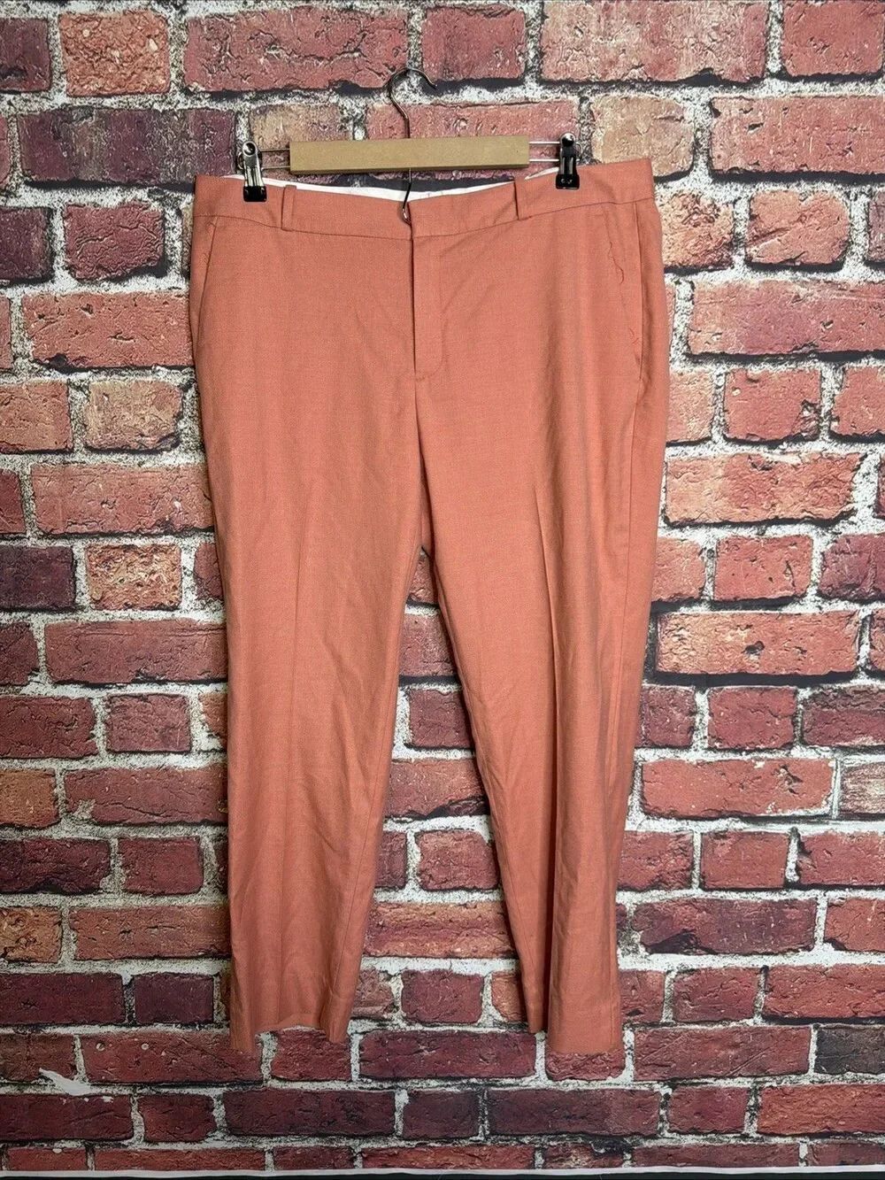 Banana Republic Ryan Straight Mid-Rise Leg Pants Womens 14 Salmom Pink Ankle
